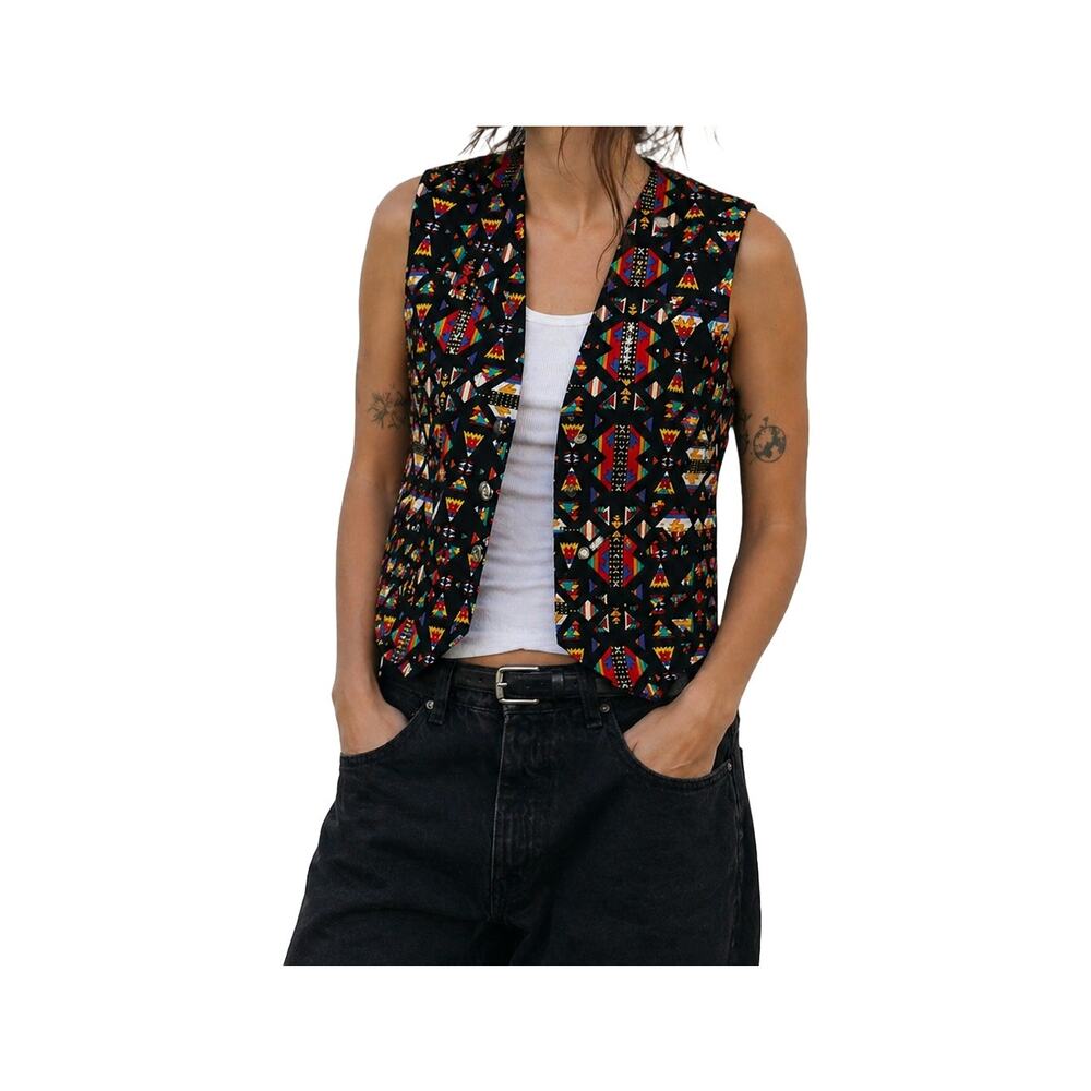 Vintage JLN USA Geometric Cotton Vest Artwear Open Front 90s Large - Picture 6 of 6